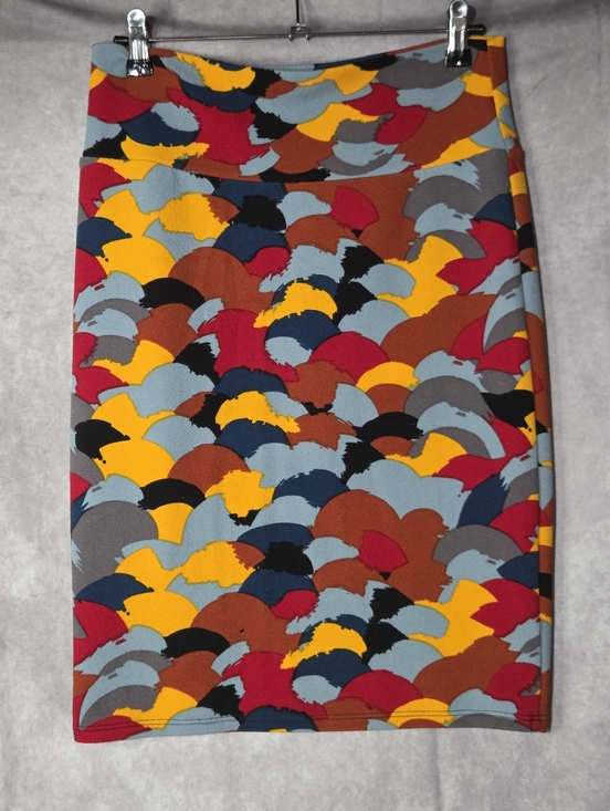LuLaRoe Dresses & Skirts - LuLaRoe Cassie Skirt Small Blue Yellow Red Brown Knee Length Pull On Pencil